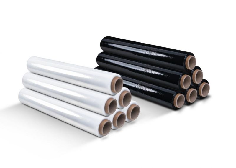 48 Rollen Stretchfolie in Schwarz oder Transparent 23 my stark 300m lang