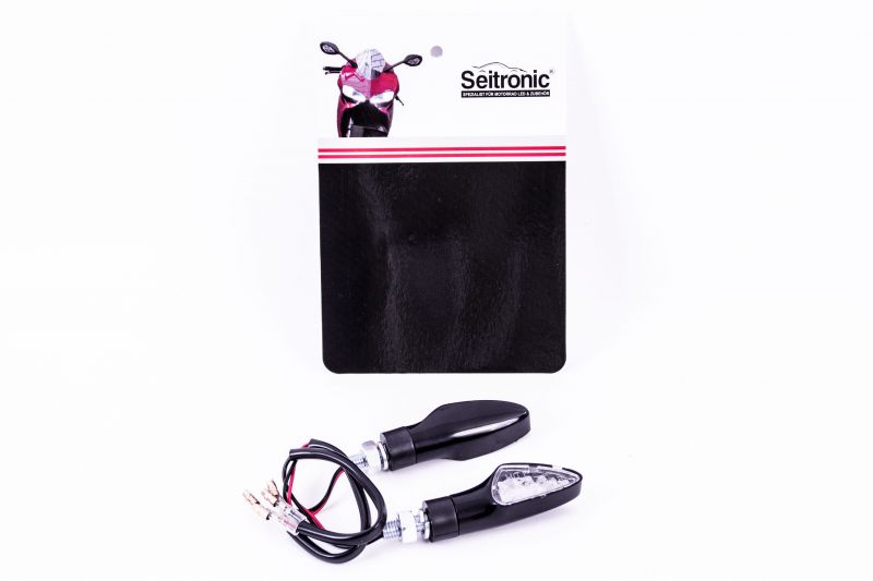Seitronic® Set Universal Motorrad / Quat / ATV LED Blinker mit E Prüfzeichen HF101067BLK